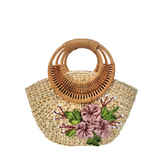 Convex Water Hyacinth Bag With Rattan Handle 3